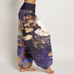 Buddha Stones Casual Charming Lotus Flower Pattern Women's Elastic Waist Harem Pants - image 9