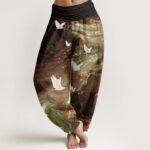 Buddha Stones Casual Flying Crane Pattern Women's Elastic Waist Harem Pants - SaddleBrown - US22，UK/AU26，EU54 (6XL) - image 5