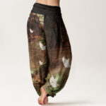 Buddha Stones Casual Flying Crane Pattern Women's Elastic Waist Harem Pants - image 7