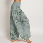 Buddha Stones Pure Cotton Casual Bamboo Rock Ink Painting Women's Elastic Waist Harem Pants - image 12