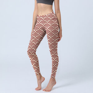 Buddha Stones Red Beige Fan Shapes Print Gym Leggings Women's Yoga Pants - Beige - US18，UK/AU22，EU50 (4XL) - image 1
