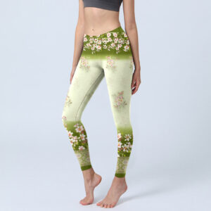 Buddha Stones Pink Flowers Green Leaves Print Gym Leggings Women's Yoga Pants - Honeydew - US18，UK/AU22，EU50 (4XL) - image 1