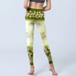 Buddha Stones Pink Flowers Green Leaves Print Gym Leggings Women's Yoga Pants - image 7