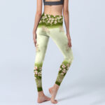 Buddha Stones Pink Flowers Green Leaves Print Gym Leggings Women's Yoga Pants - image 5