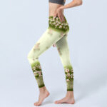 Buddha Stones Pink Flowers Green Leaves Print Gym Leggings Women's Yoga Pants - image 3
