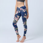 Buddha Stones Pink Magenta Flowers Green Leaves Print Gym Leggings Women's Yoga Pants - SteelBlue - US18，UK/AU22，EU50 (4XL) - image 1