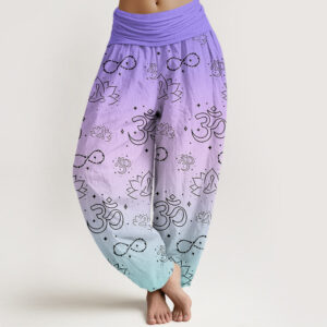 Buddha Stones OM Symbol Lotus Meditating Figure Infinity Pattern Women's Elastic Waist Harem Pants - SlateBlue - US22，UK/AU26，EU54 (6XL) - image 1