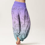 Buddha Stones OM Symbol Lotus Meditating Figure Infinity Pattern Women's Elastic Waist Harem Pants - image 2