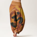 Buddha Stones OM Symbol Lotus Flower Pattern Women's Elastic Waist Harem Pants - image 6