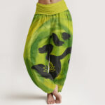 Buddha Stones OM Symbol Lotus Flower Pattern Women's Elastic Waist Harem Pants - YellowGreen - US22，UK/AU26，EU54 (6XL) - image 8