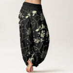 Buddha Stones Beige Large Petal Flowers Blossoms Pattern Women's Elastic Waist Harem Pants - image 6