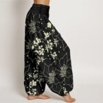 Buddha Stones Beige Large Petal Flowers Blossoms Pattern Women's Elastic Waist Harem Pants - image 7