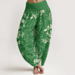 Buddha Stones Beige Large Petal Flowers Blossoms Pattern Women's Elastic Waist Harem Pants - SeaGreen - US22，UK/AU26，EU54 (6XL) - image 8