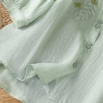 Buddha Stones Leaf Embroidery Cotton Buttons Half Sleeve Women's Shirt - image 10