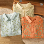 Buddha Stones Leaf Embroidery Cotton Buttons Half Sleeve Women's Shirt - image 34