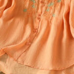 Buddha Stones Leaf Embroidery Cotton Buttons Half Sleeve Women's Shirt - image 31