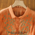 Buddha Stones Leaf Embroidery Cotton Buttons Half Sleeve Women's Shirt - image 25