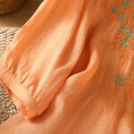 Buddha Stones Leaf Embroidery Cotton Buttons Half Sleeve Women's Shirt - image 27