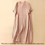 Buddha Stones Summer V-Neck Frog-Button Short Sleeve Cotton Linen Midi Dress - image 2