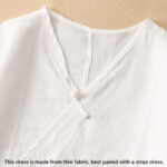 Buddha Stones Summer V-Neck Frog-Button Short Sleeve Cotton Linen Midi Dress - image 14