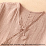 Buddha Stones Summer V-Neck Frog-Button Short Sleeve Cotton Linen Midi Dress - image 3