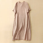 Buddha Stones Summer V-Neck Frog-Button Short Sleeve Cotton Linen Midi Dress - image 10