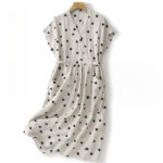 Buddha Stones Polka Dot V-Neck Lace-up Cotton Linen Women's Midi Dress With Pockets - White - US8-10，UK/AU12-14，EU40-42 (2XL) - image 9