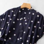 Buddha Stones Polka Dot V-Neck Lace-up Cotton Linen Women's Midi Dress With Pockets - image 2