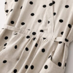 Buddha Stones Polka Dot V-Neck Lace-up Cotton Linen Women's Midi Dress With Pockets - image 13