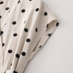 Buddha Stones Polka Dot V-Neck Lace-up Cotton Linen Women's Midi Dress With Pockets - image 12
