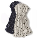 Buddha Stones Polka Dot V-Neck Lace-up Cotton Linen Women's Midi Dress With Pockets - image 19