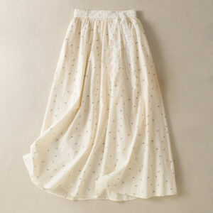 Buddha Stones Small Flowers Elastic Waist Cotton Women's Skirt With Pockets