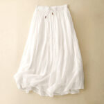 Buddha Stones Summer Solid Color Elastic Waist Drawstring Women's Skirt - White - US8-10，UK/AU12-14，EU40-42 (2XL) - image 1