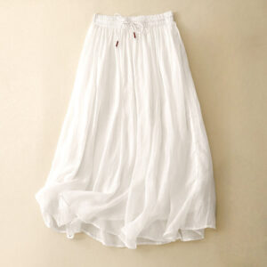 Buddha Stones Summer Solid Color Elastic Waist Drawstring Women's Skirt - White - US8-10，UK/AU12-14，EU40-42 (2XL) - image 1