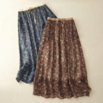 Buddha Stones Floral A-line Elastic Waist Cotton Linen Women's Skirt With Pockets - image 2