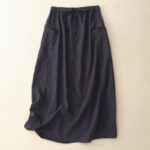 Buddha Stones Drawstring A-line Elastic Waist Cotton Women's Skirt With Button Pockets - MidnightBlue - US8-10，UK/AU12-14，EU40-42 (2XL) - image 1