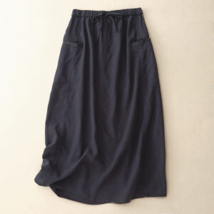 Buddha Stones Drawstring A-line Elastic Waist Cotton Women's Skirt With Button Pockets - MidnightBlue - US8-10，UK/AU12-14，EU40-42 (2XL) - image 1