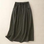 Buddha Stones Drawstring A-line Elastic Waist Cotton Women's Skirt With Button Pockets - DarkGray - US8-10，UK/AU12-14，EU40-42 (2XL) - image 15