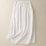 Buddha Stones Drawstring A-line Elastic Waist Cotton Women's Skirt With Button Pockets - White - US8-10，UK/AU12-14，EU40-42 (2XL) - image 6