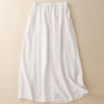 Buddha Stones Drawstring A-line Elastic Waist Cotton Women's Skirt With Button Pockets - image 7