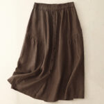 Buddha Stones A-line Buttons Slit Design Elastic Waist Cotton Women's Skirt With Pockets - Sienna - US12，UK/AU16，EU44 (2XL) - image 1