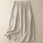 Buddha Stones A-line Buttons Slit Design Elastic Waist Cotton Women's Skirt With Pockets - Linen - US12，UK/AU16，EU44 (2XL) - image 12
