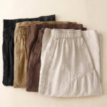 Buddha Stones A-line Buttons Slit Design Elastic Waist Cotton Women's Skirt With Pockets - image 18