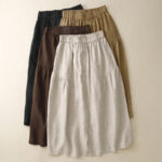 Buddha Stones A-line Buttons Slit Design Elastic Waist Cotton Women's Skirt With Pockets - image 2