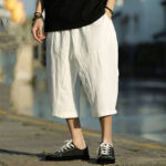 Buddha Stones Summer Plain Pleat Design Drawstring Men's 7-8 Length Cotton Linen Pants With Pockets - White - US/UK/AU46，EU56 (5XL) - image 26