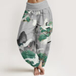 Buddha Stones Casual Cranes Green Pine Trees Landscape Pattern Women's Harem Pants - LightGrey - US22，UK/AU26，EU54 (6XL) - image 1