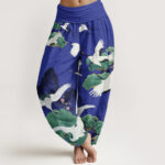 Buddha Stones Casual Cranes Green Pine Trees Landscape Pattern Women's Harem Pants - Indigo - US22，UK/AU26，EU54 (6XL) - image 5