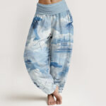 Buddha Stones Casual Cranes Clouds Pagodas Pattern Women's Harem Pants - LightSkyBlue - US22，UK/AU26，EU54 (6XL) - image 5