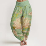 Buddha Stones Casual Lotus Flower Koi Fish Pattern Women's Harem Pants - LightGreen - US22，UK/AU26，EU54 (6XL) - image 5