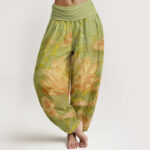 Buddha Stones Casual Lotus Flower Koi Fish Pattern Women's Harem Pants - GreenYellow - US22，UK/AU26，EU54 (6XL) - image 8